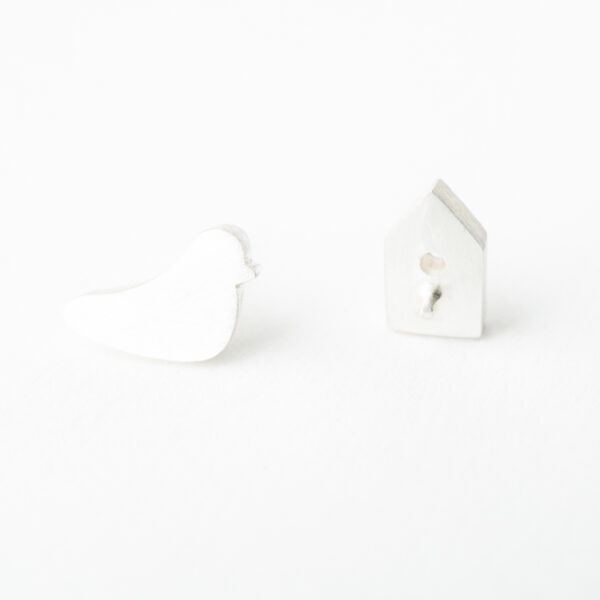 Oorstekers zilver vogel en huis - Afbeelding 2