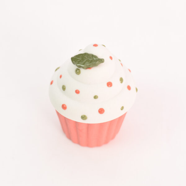 Witte cupcake van porselein - groene hulst