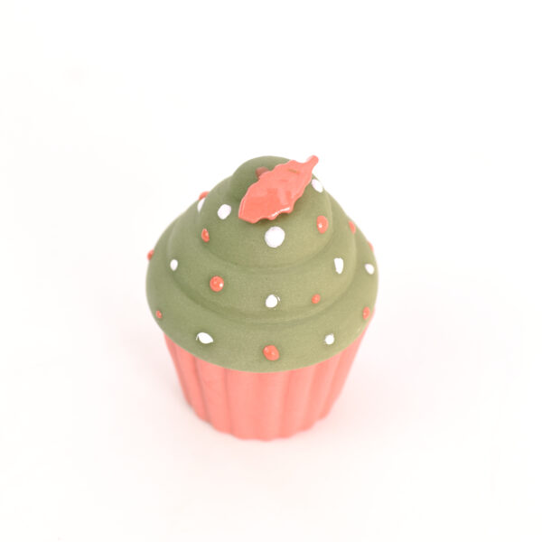 Groene cupcake van porselein - rode hulst - Afbeelding 3