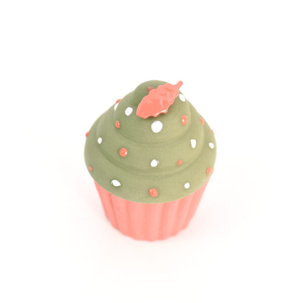 Groene cupcake van porselein - rode hulst